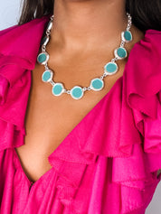 Biche de Bere Paris 2000s Turquoise Enamel Disc Link Necklace & Bracelet Set