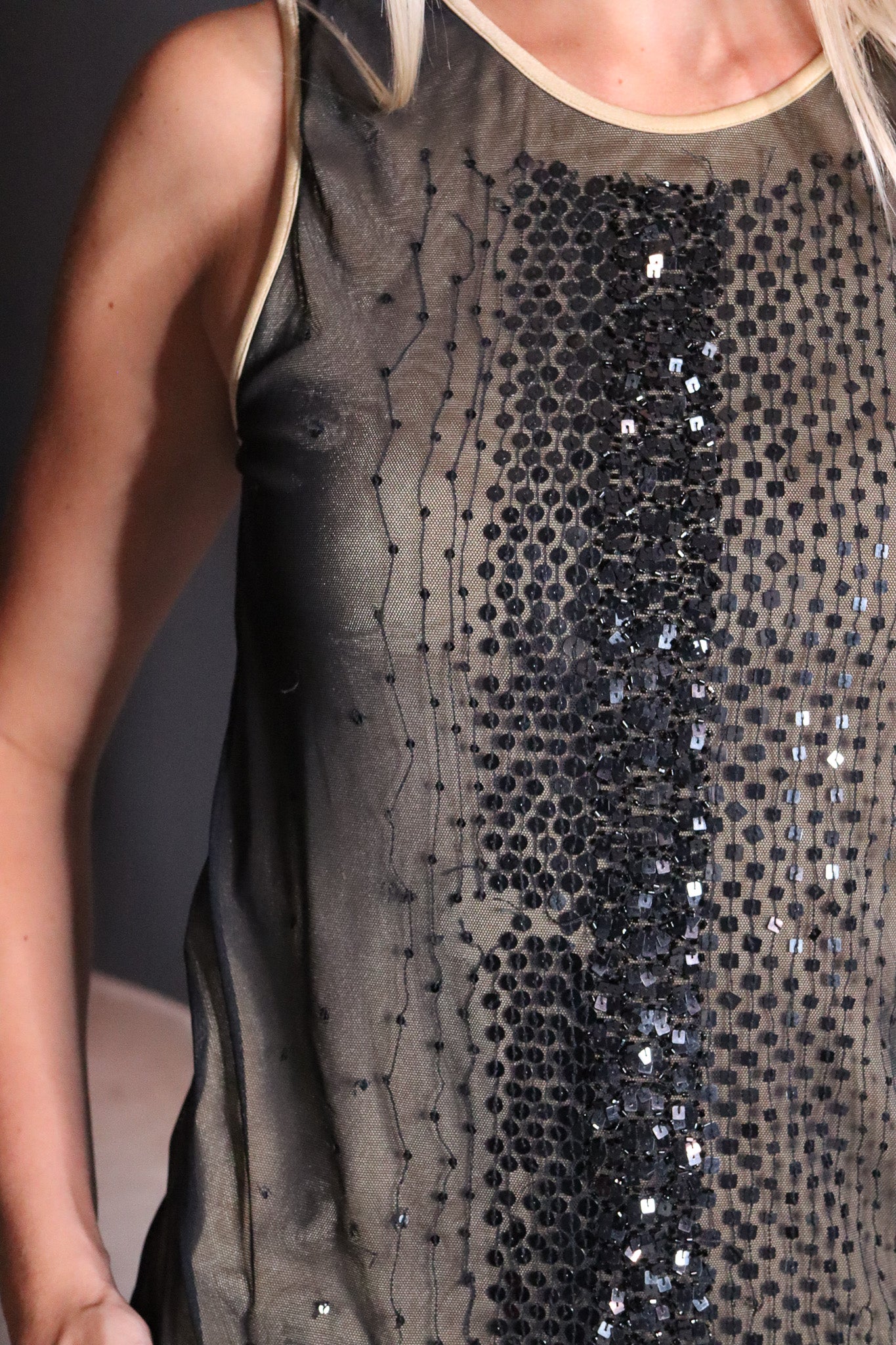 Freedom by Roberto Cavalli 2000s Black Sequin Mesh Tank