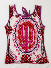 Custo Barcelona 2000s Pink Embroidered Floral Tank with Cactus - S/M