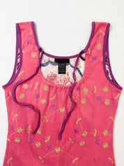 Custo Barcelona 2000s Pink Embroidered Floral Tank with Cactus - S/M