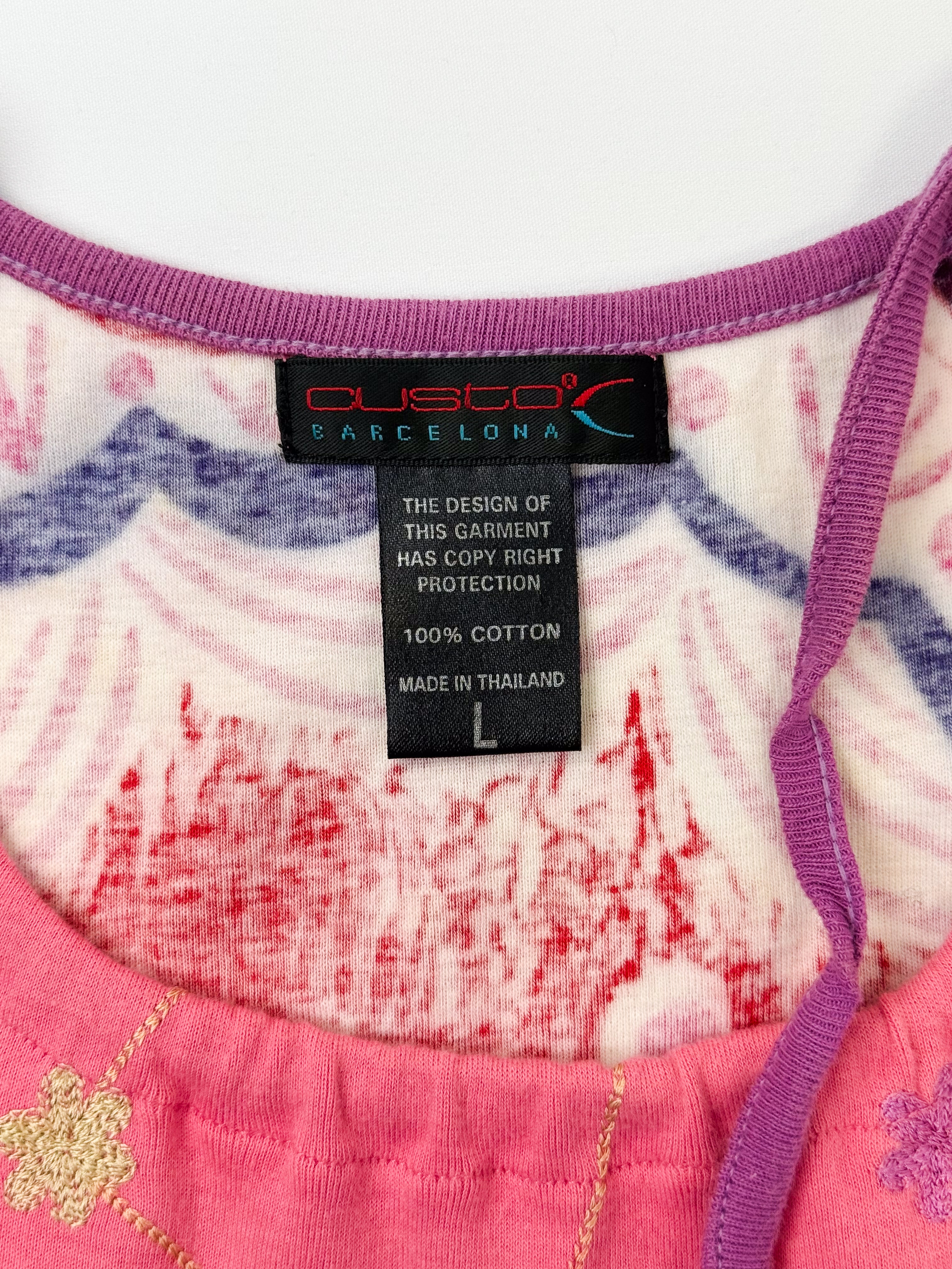 Custo Barcelona 2000s Pink Embroidered Floral Tank with Cactus - S/M
