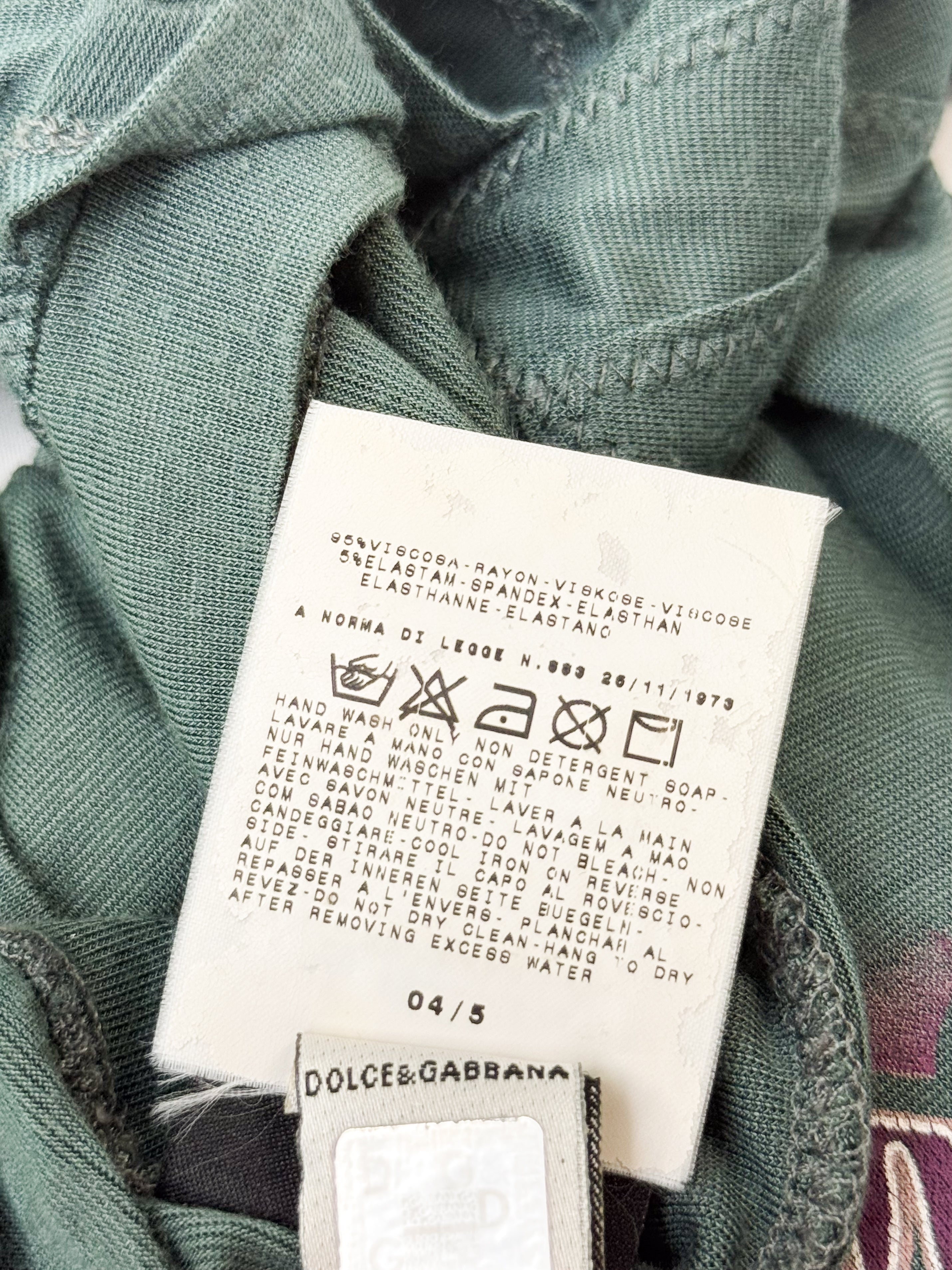 D&G Dolce & Gabbana 2000s Teal Ruffle Sleeve Italian Slogan Graphic Tee - S/M