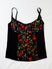 D&G Dolce & Gabbana 2000s Red Rose Print Silk Bustier Cami - M