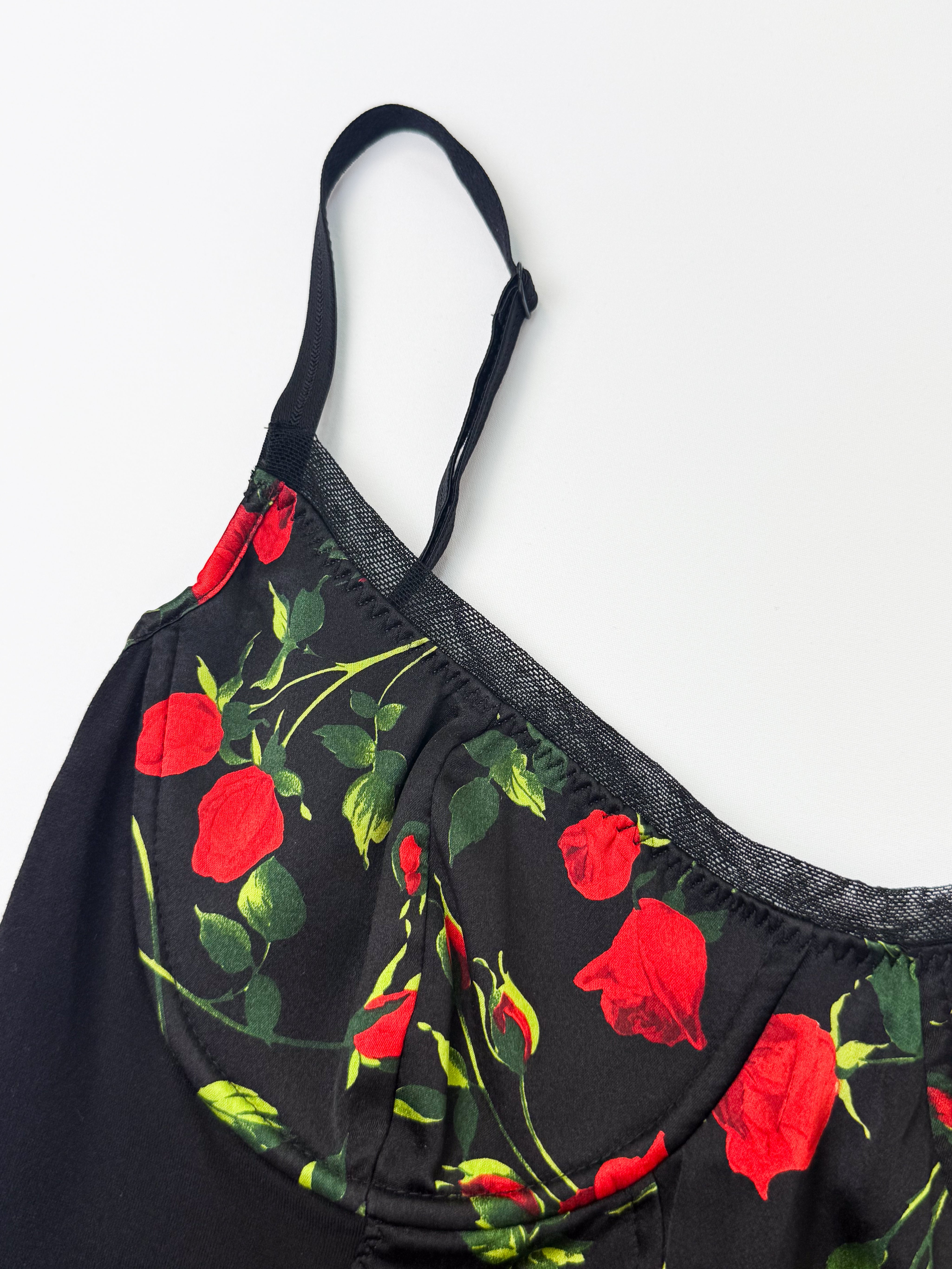 D&G Dolce & Gabbana 2000s Red Rose Print Silk Bustier Cami - M