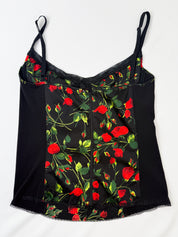 D&G Dolce & Gabbana 2000s Red Rose Print Silk Bustier Cami - M