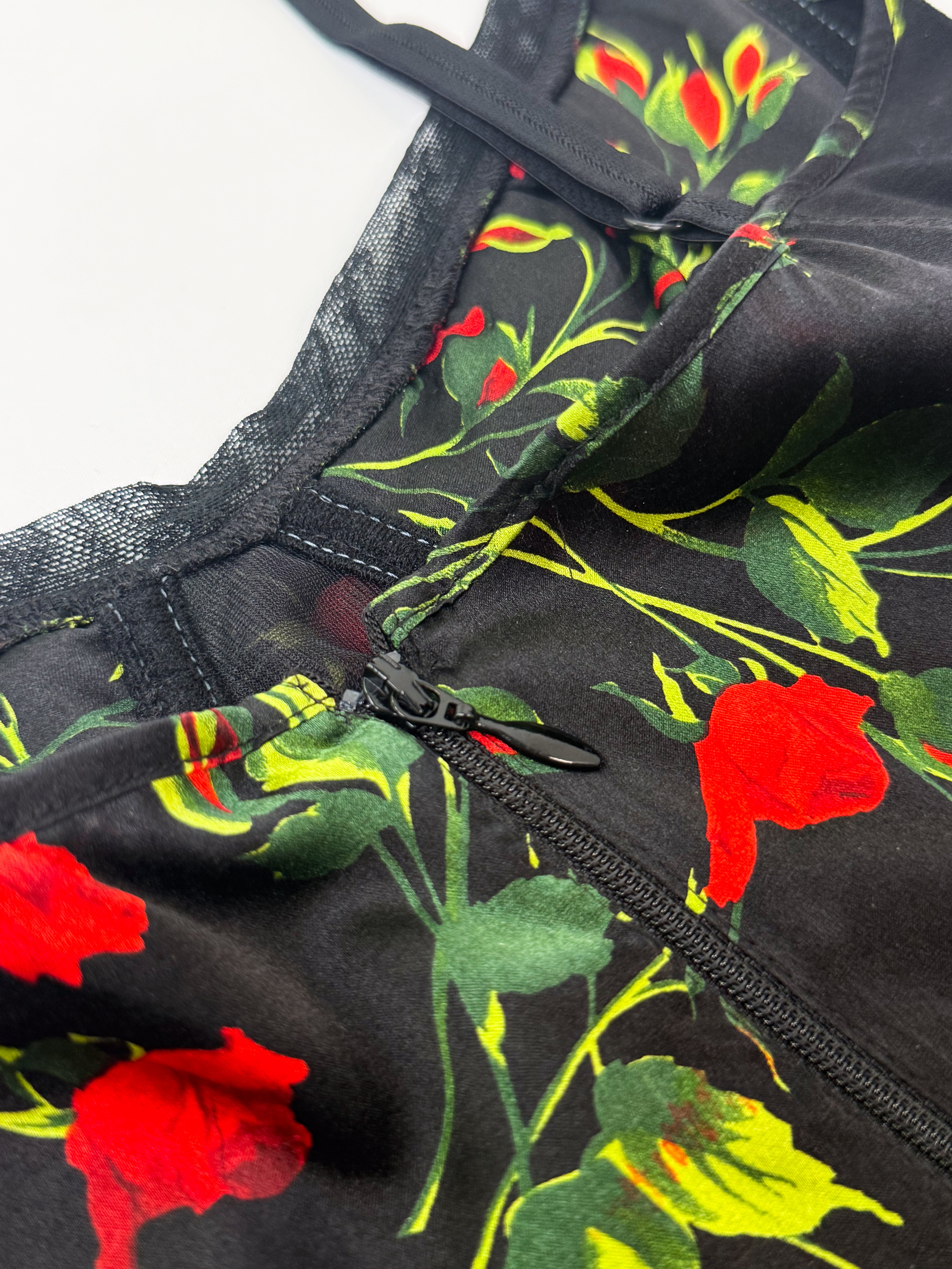 D&G Dolce & Gabbana 2000s Red Rose Print Silk Bustier Cami - M