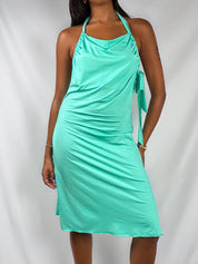 Blugirl Blumarine 2000s Turquoise Ruched Halter Midi Dress - S/M