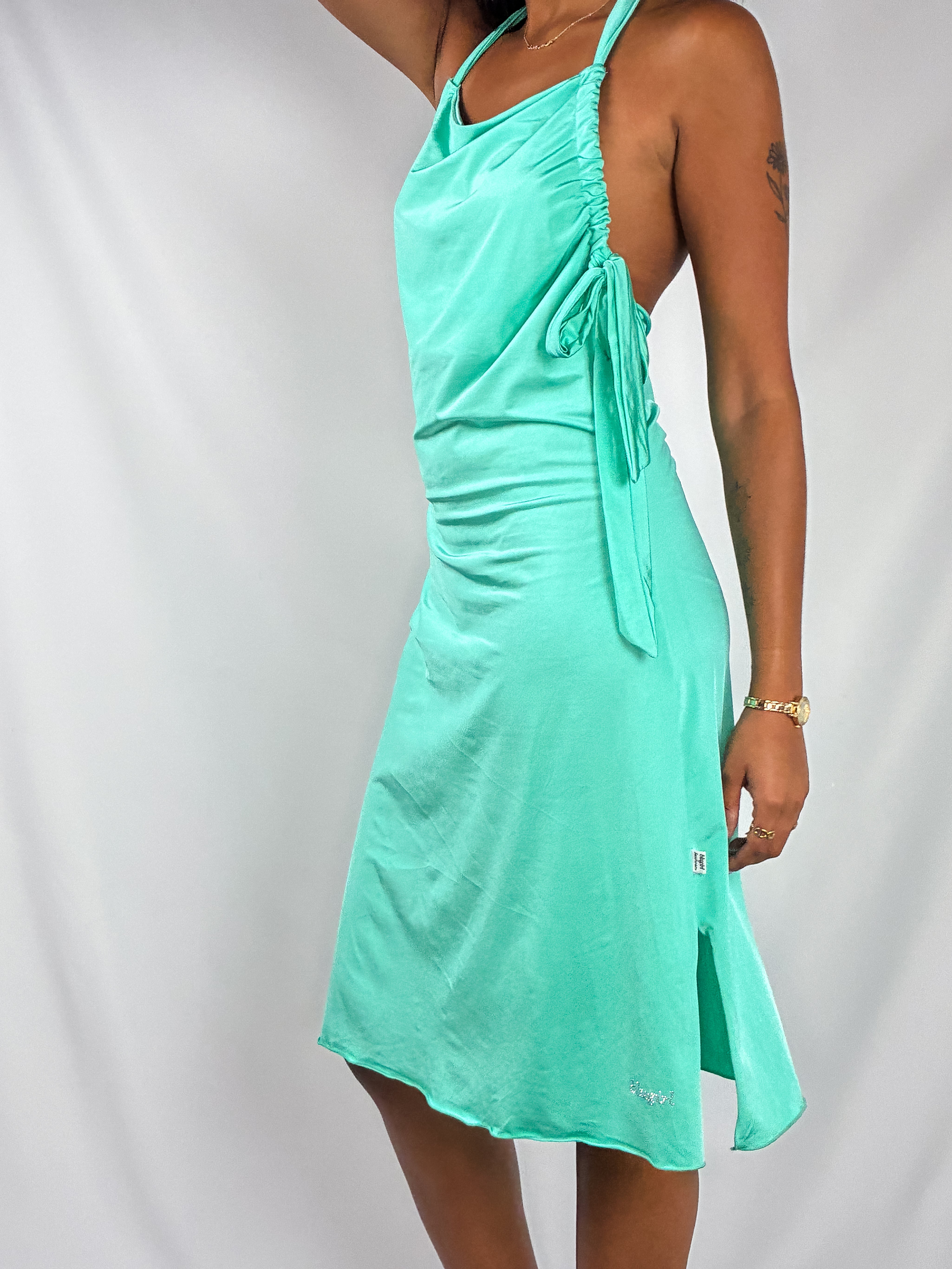 Blugirl Blumarine 2000s Turquoise Ruched Halter Midi Dress - S/M