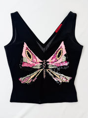 Compagnia Italiana 2000s Black Butterfly Sequin Tank Top - S