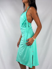 Blugirl Blumarine 2000s Turquoise Ruched Halter Midi Dress - S/M