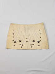 Versace SS 2010 Cream Studded Leather Perforated Mini Skirt - XXS/XS