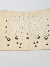 Versace SS 2010 Cream Studded Leather Perforated Mini Skirt - XXS/XS