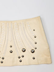 Versace SS 2010 Cream Studded Leather Perforated Mini Skirt - XXS/XS