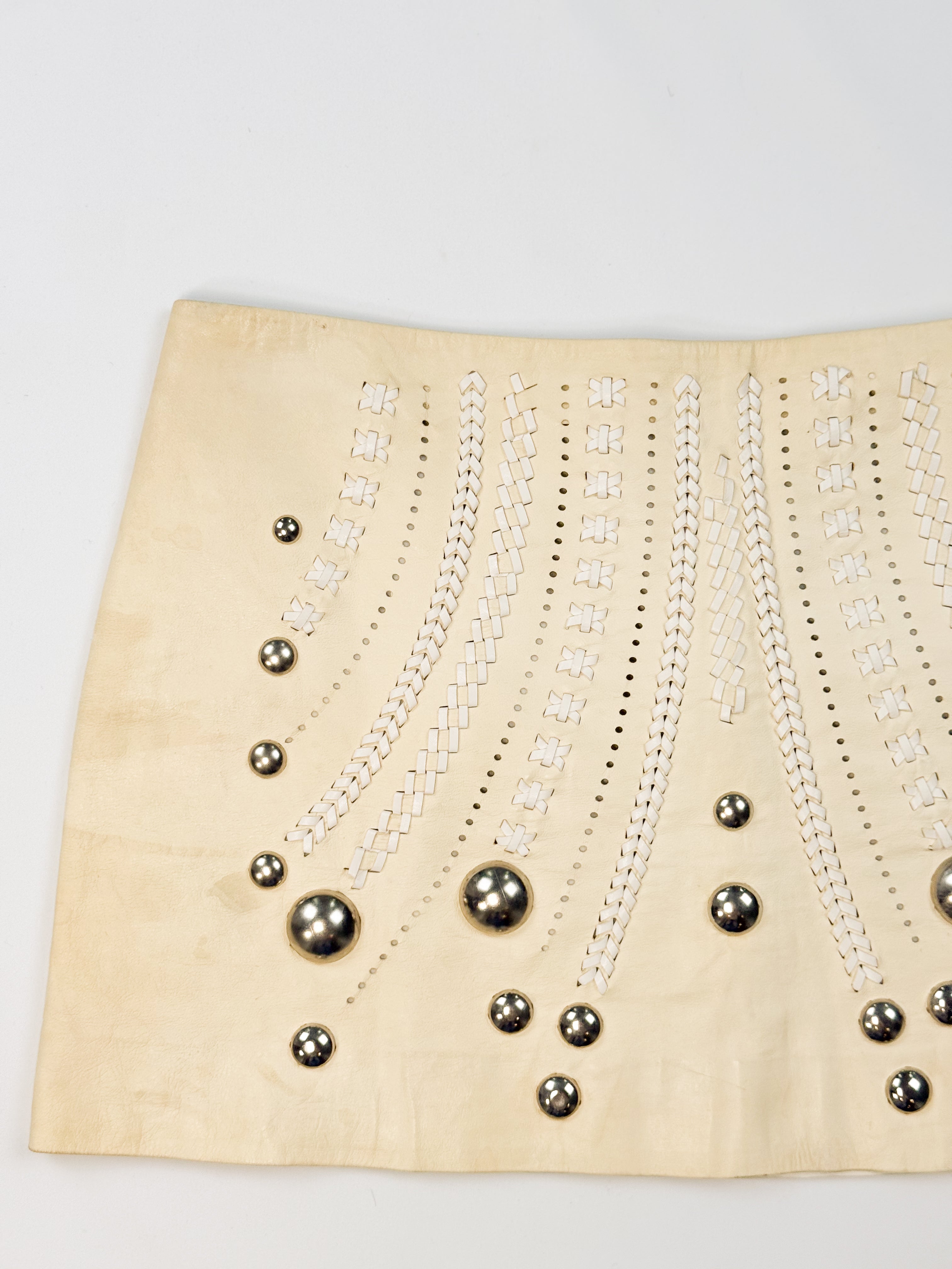 Versace SS 2010 Cream Studded Leather Perforated Mini Skirt - XXS/XS