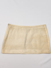 Versace SS 2010 Cream Studded Leather Perforated Mini Skirt - XXS/XS