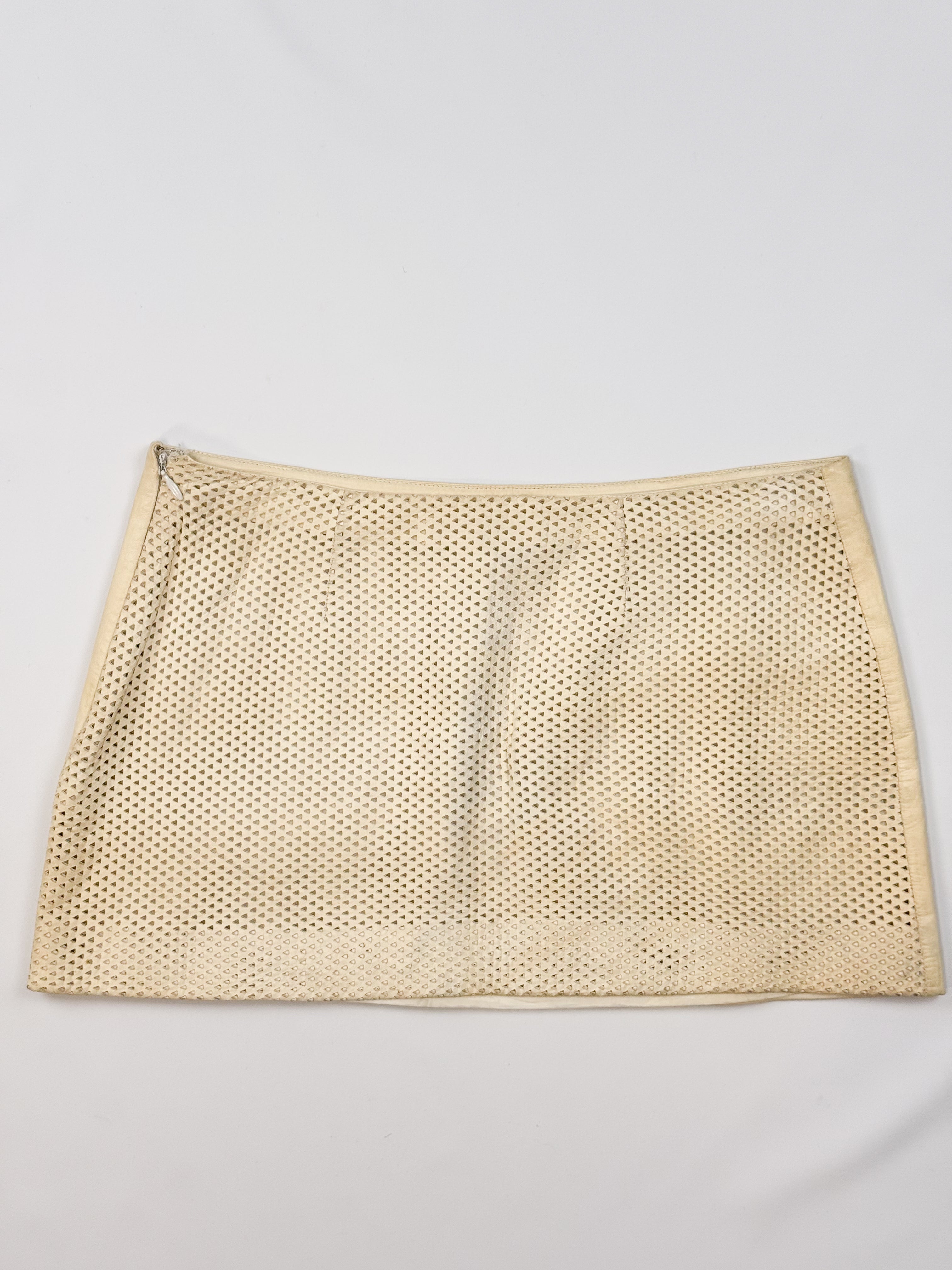 Versace SS 2010 Cream Studded Leather Perforated Mini Skirt - XXS/XS
