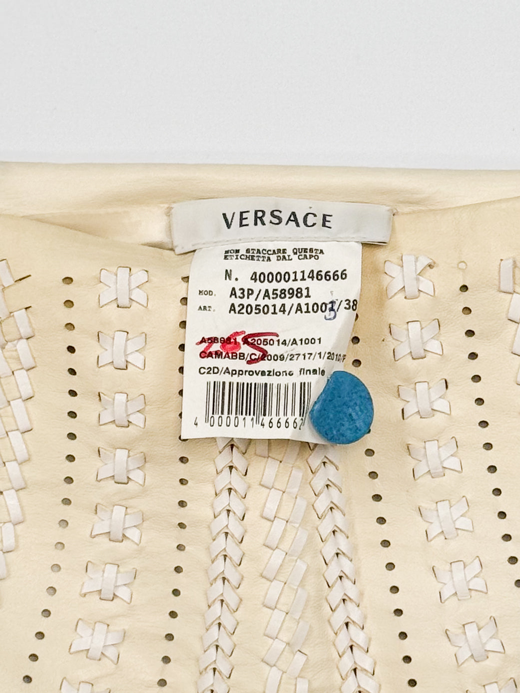 Versace SS 2010 Cream Studded Leather Perforated Mini Skirt - XXS/XS