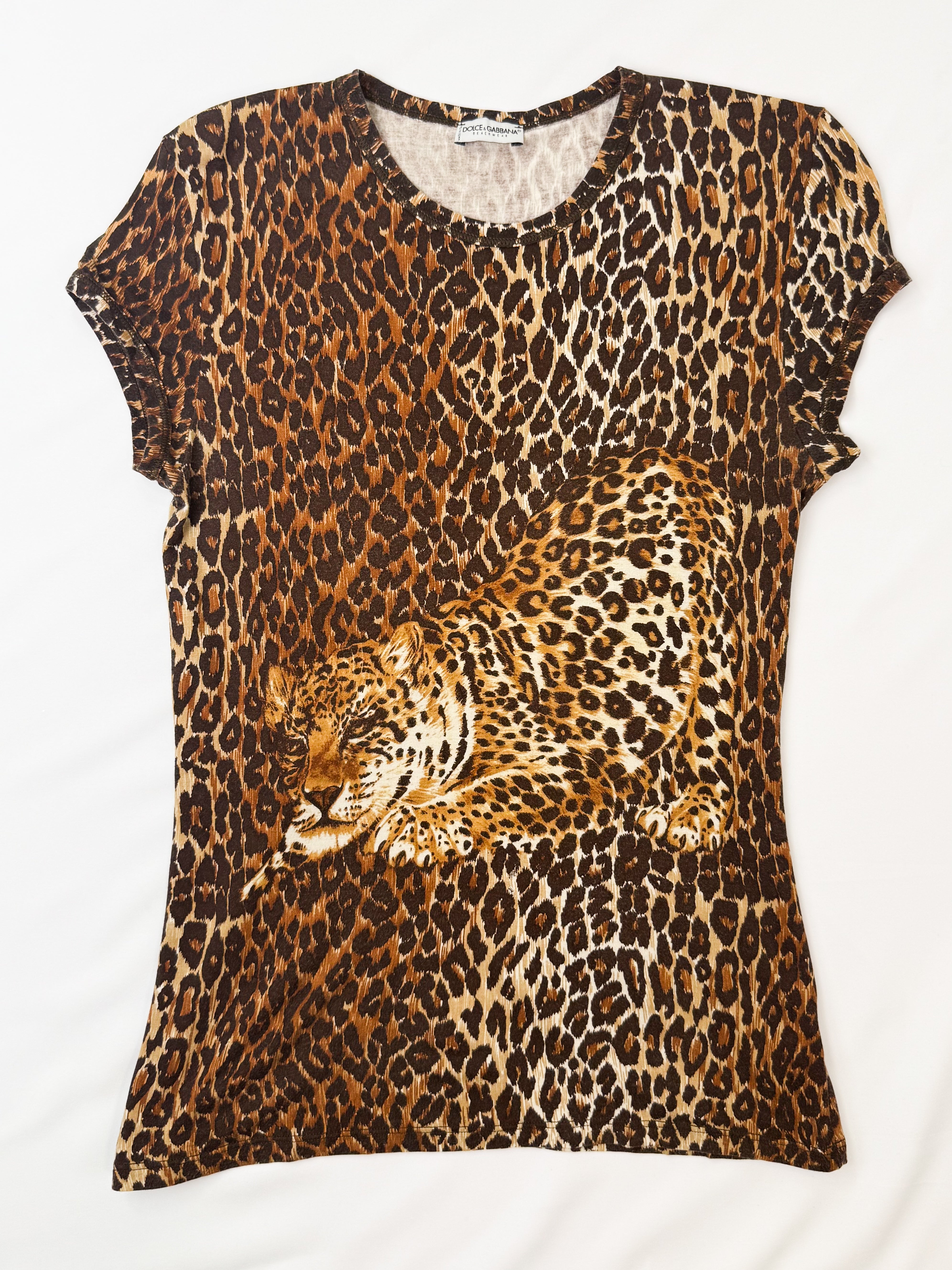 D&G Dolce & Gabbana Beachwear 2000s Leopard Graphic Tee - S/M