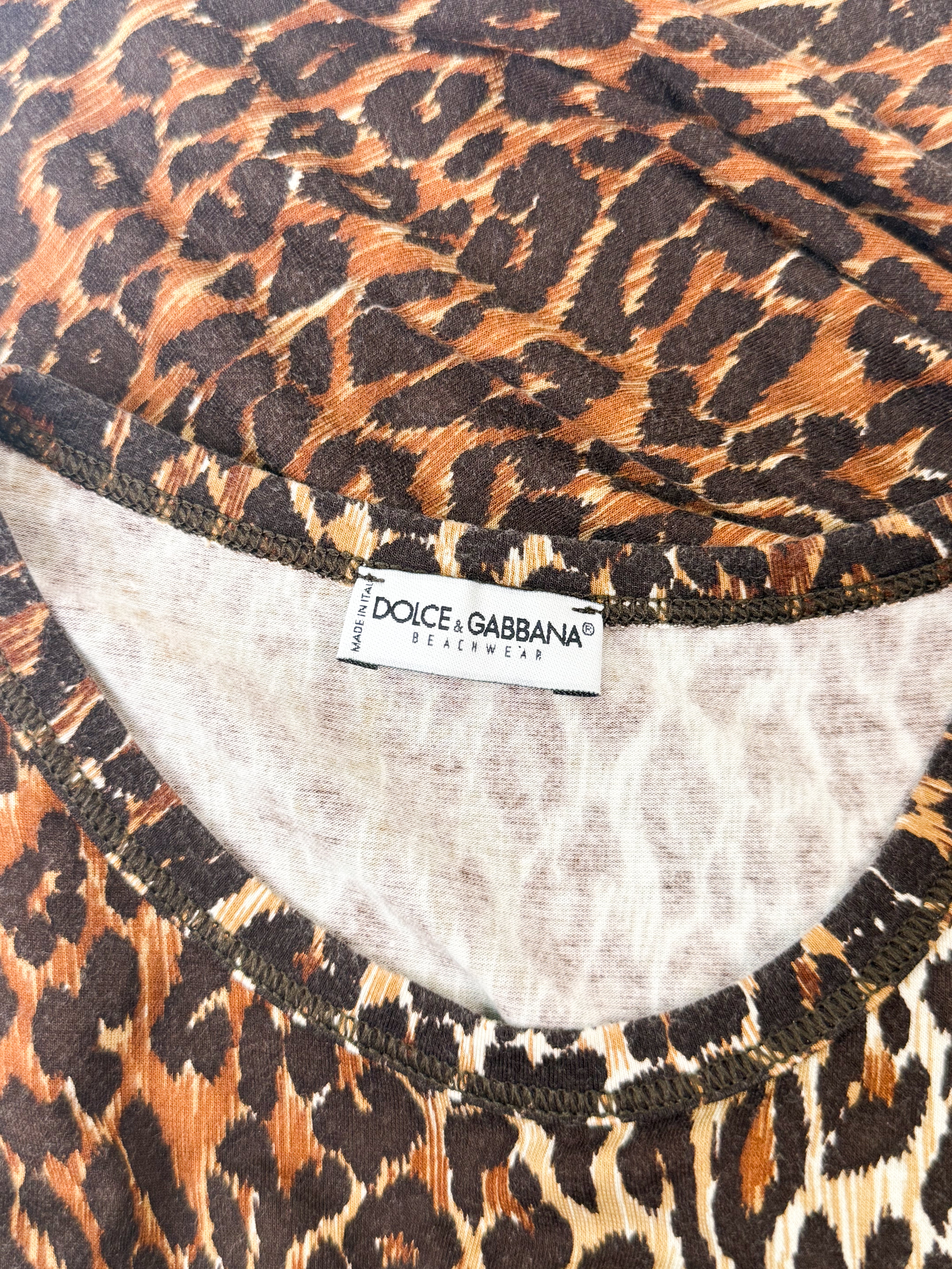 D&G Dolce & Gabbana Beachwear 2000s Leopard Graphic Tee - S/M