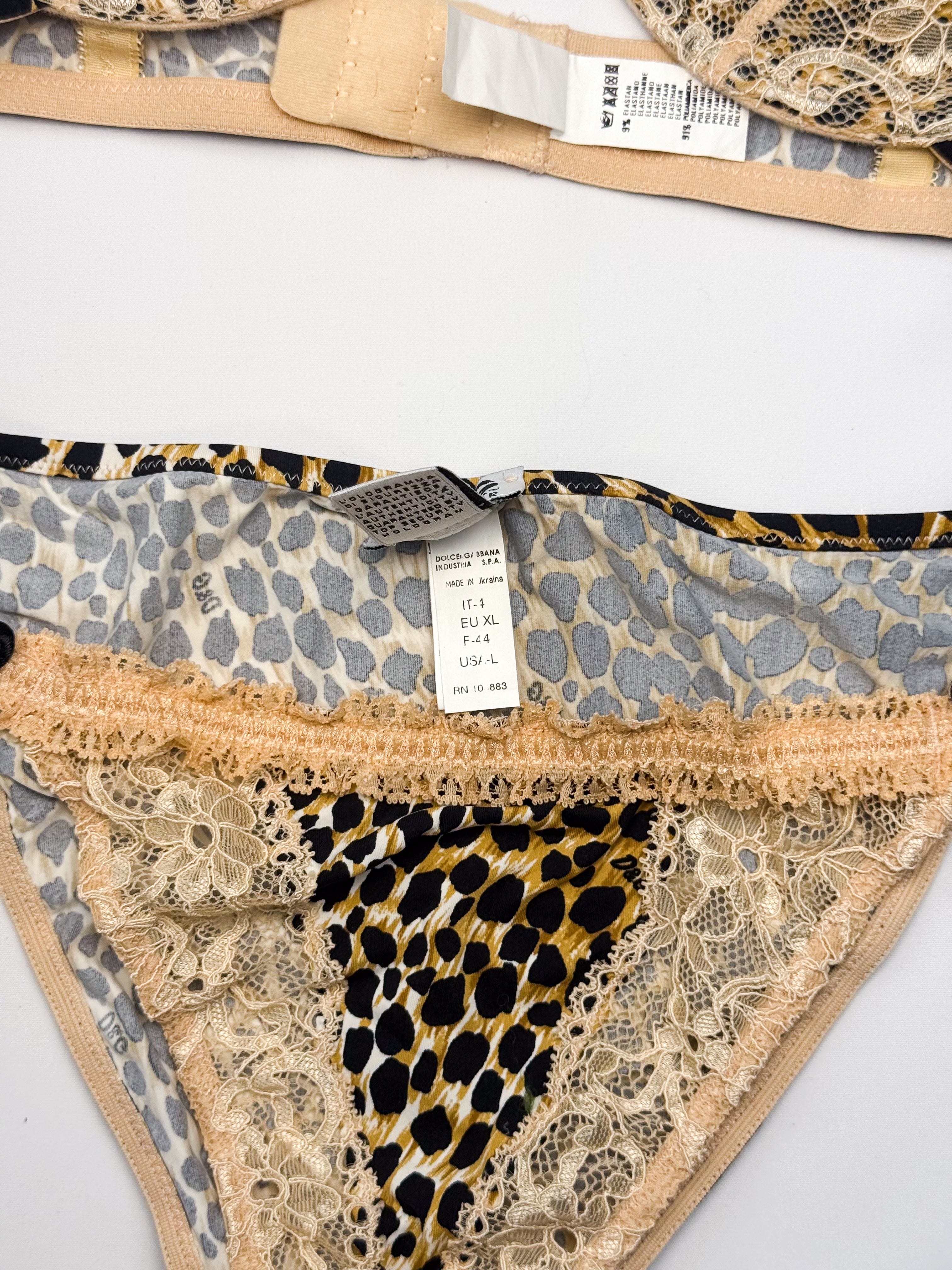 D&G Dolce & Gabbana 2000s Leopard Lace Underwired Bra and Brief Set - 30B / M