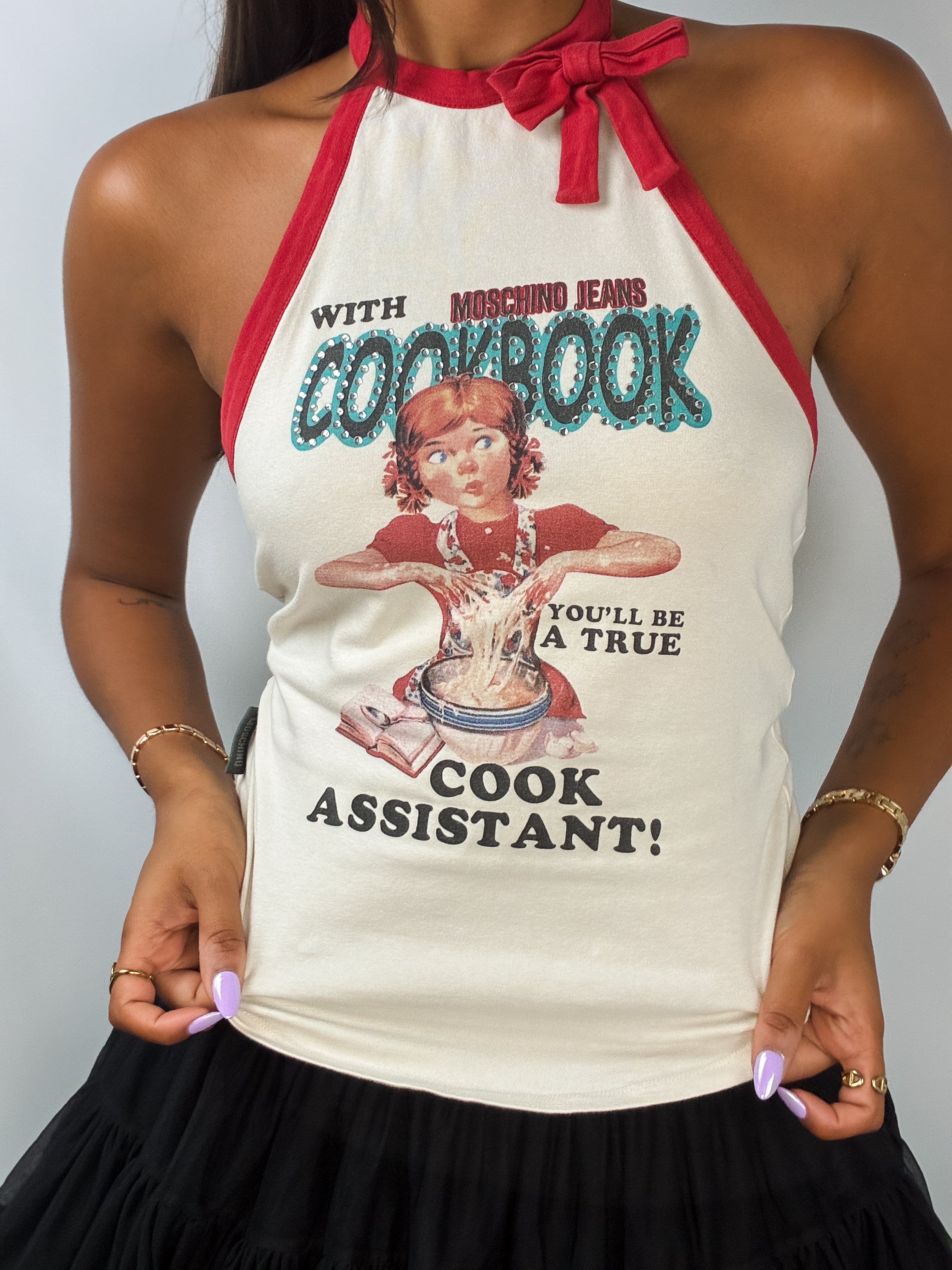 Moschino Jeans 2000s Cookbook Graphic Halter Top - XS/S