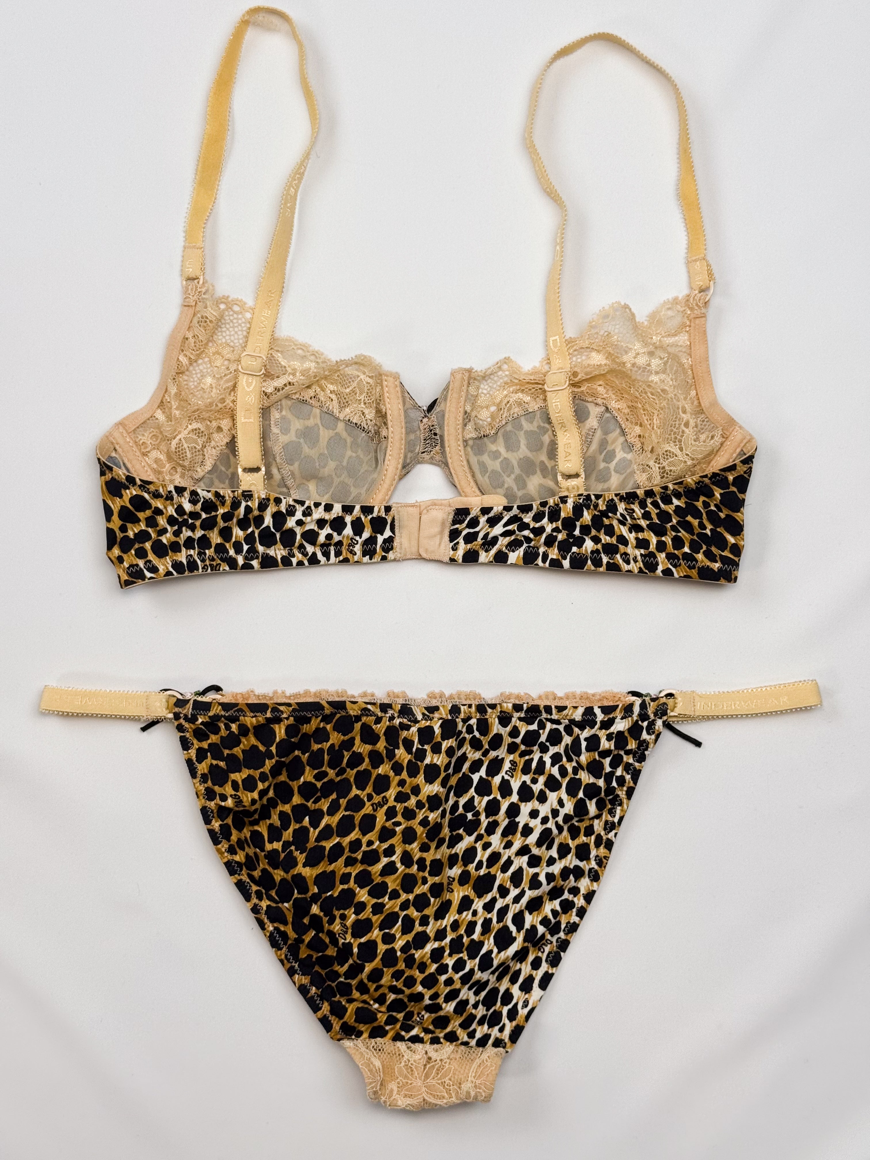 D&G Dolce & Gabbana 2000s Leopard Lace Underwired Bra and Brief Set - 30B / M