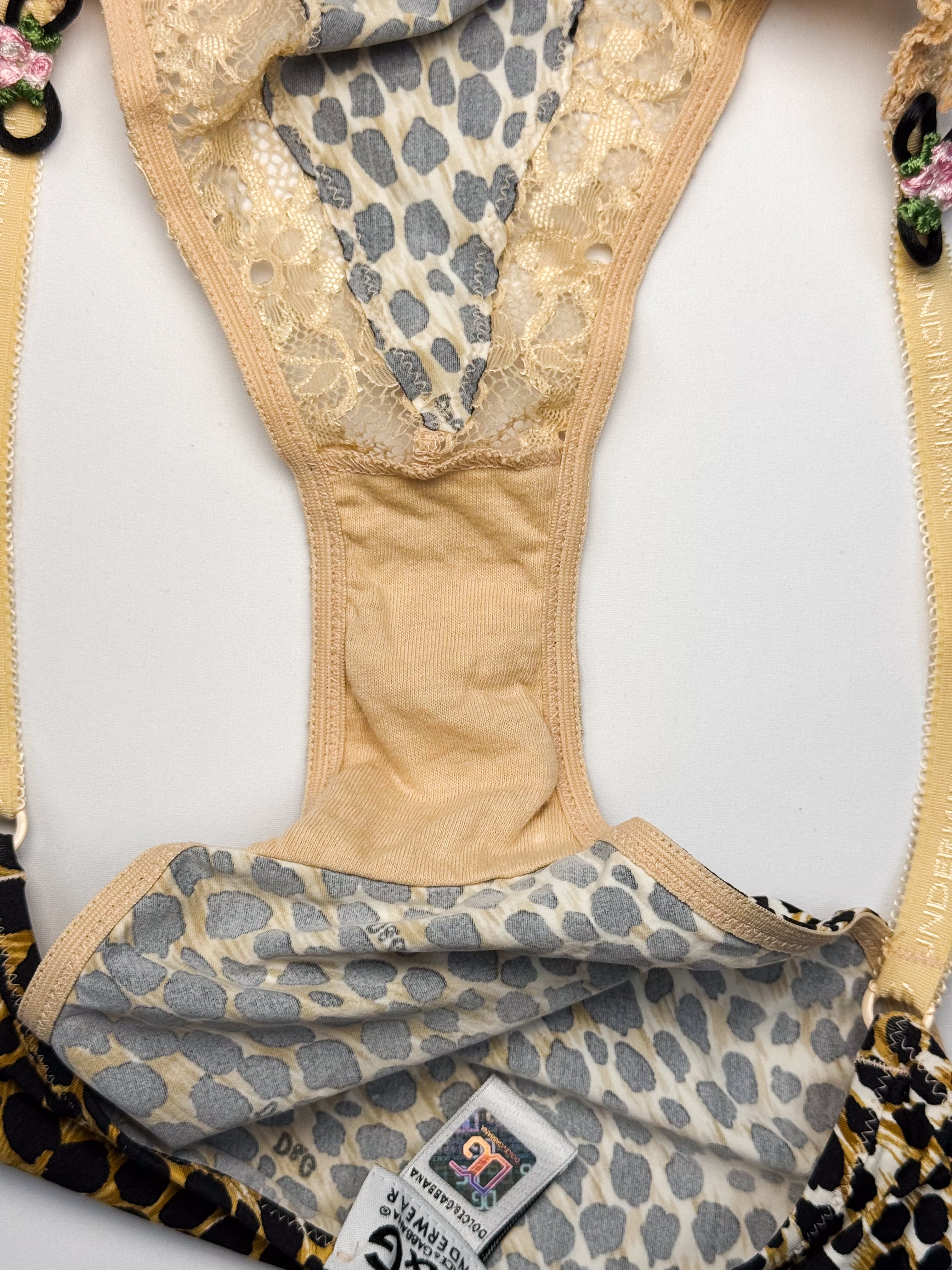 D&G Dolce & Gabbana 2000s Leopard Lace Underwired Bra and Brief Set - 30B / M