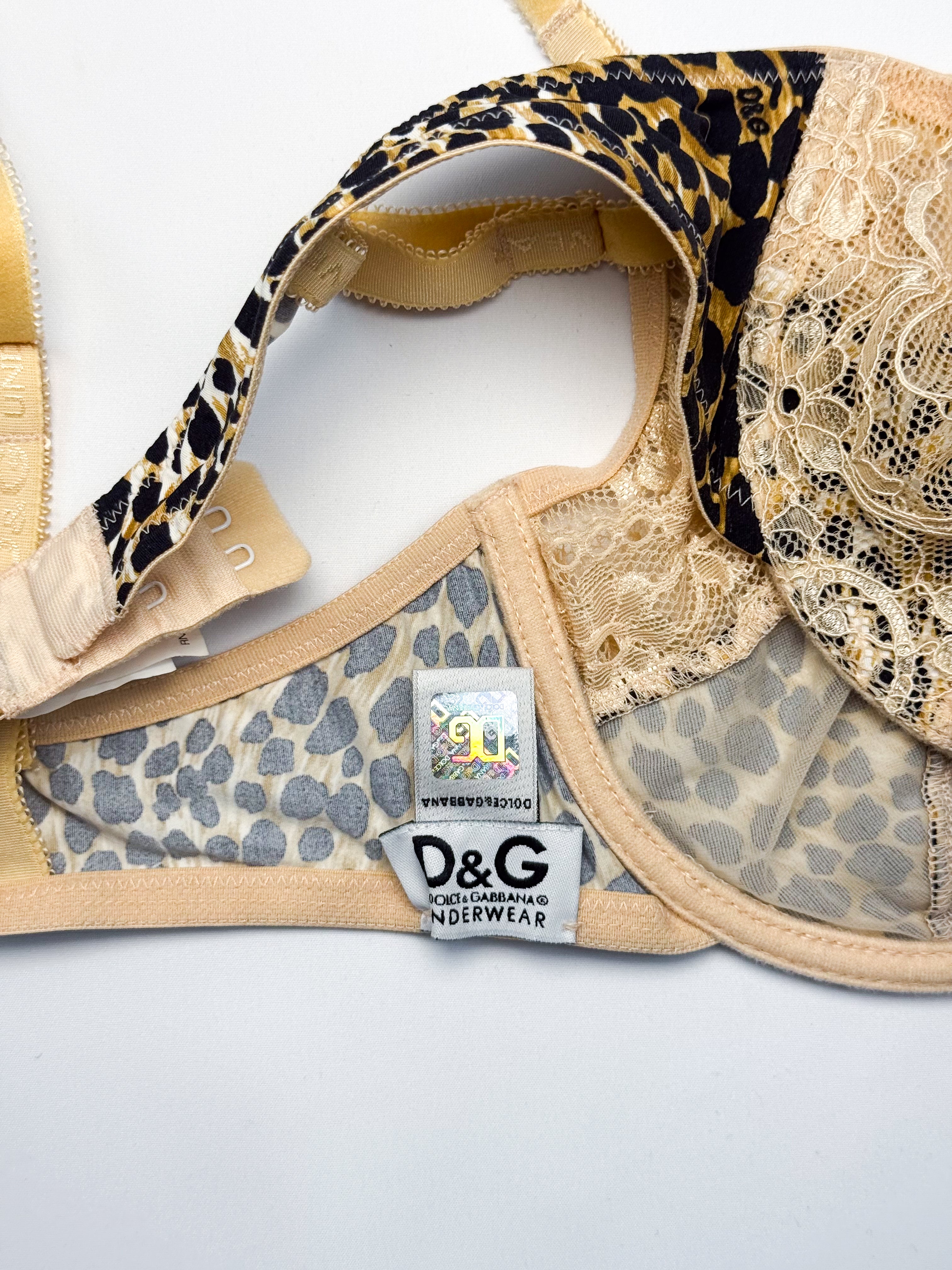 D&G Dolce & Gabbana 2000s Leopard Lace Underwired Bra and Brief Set - 30B / M