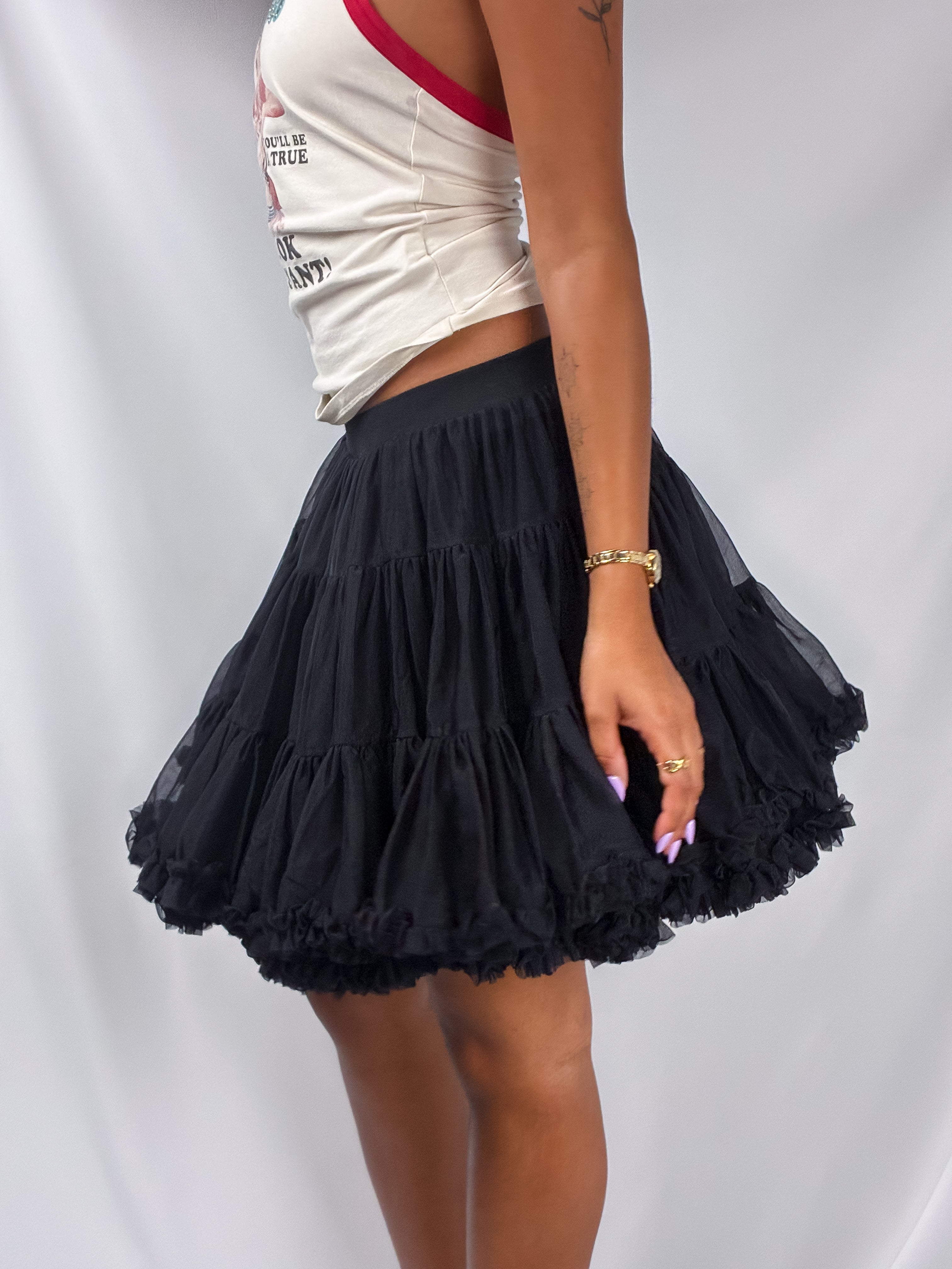 Angel's Face Black Tiered Tulle Petticoat Skirt - XS/S