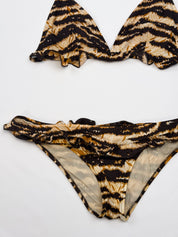 D&G Dolce & Gabbana 2000s Tiger Print Ruffle Halter Bikini Set - S/M