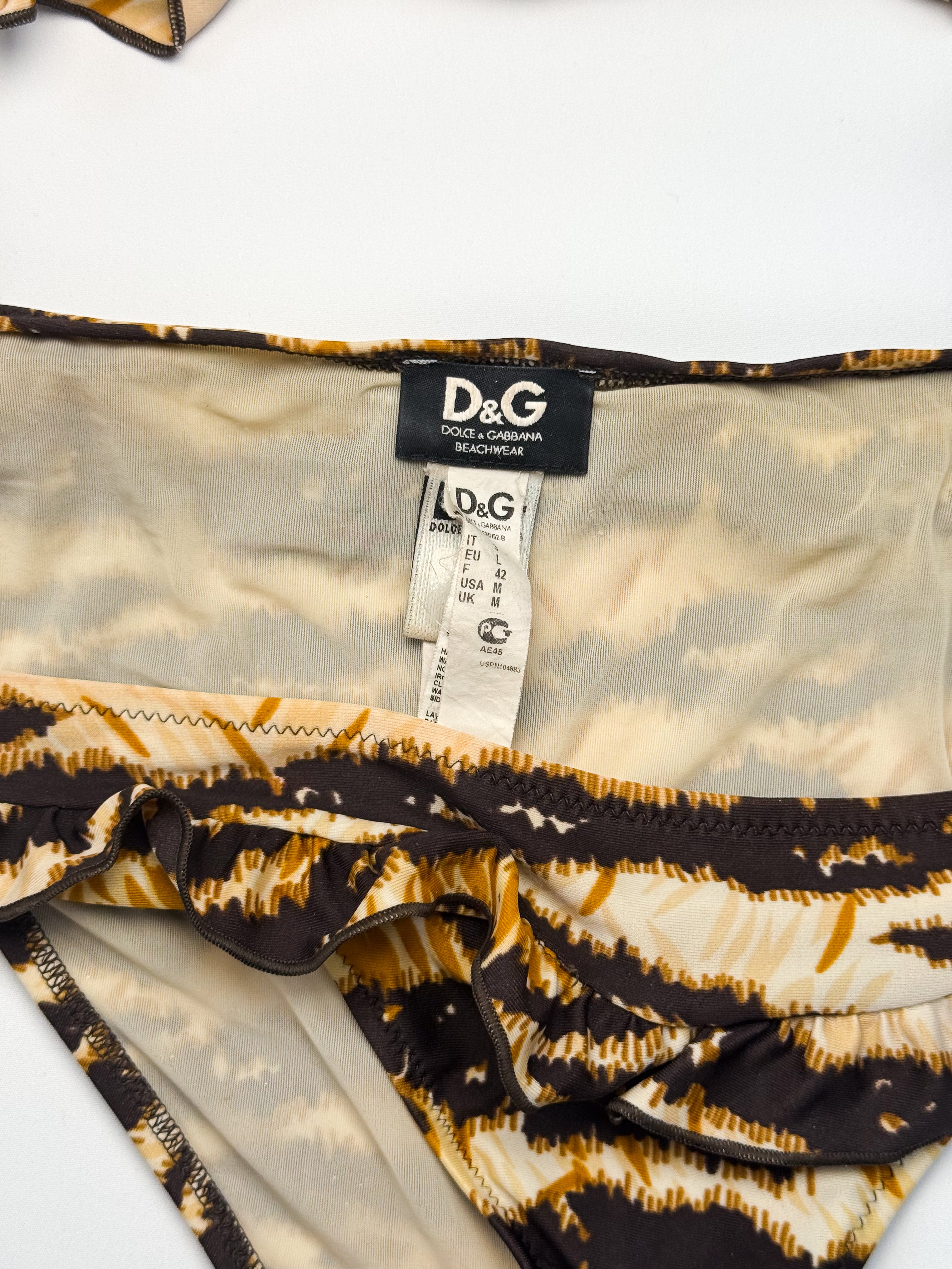 D&G Dolce & Gabbana 2000s Tiger Print Ruffle Halter Bikini Set - S/M
