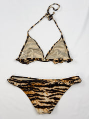 D&G Dolce & Gabbana 2000s Tiger Print Ruffle Halter Bikini Set - S/M