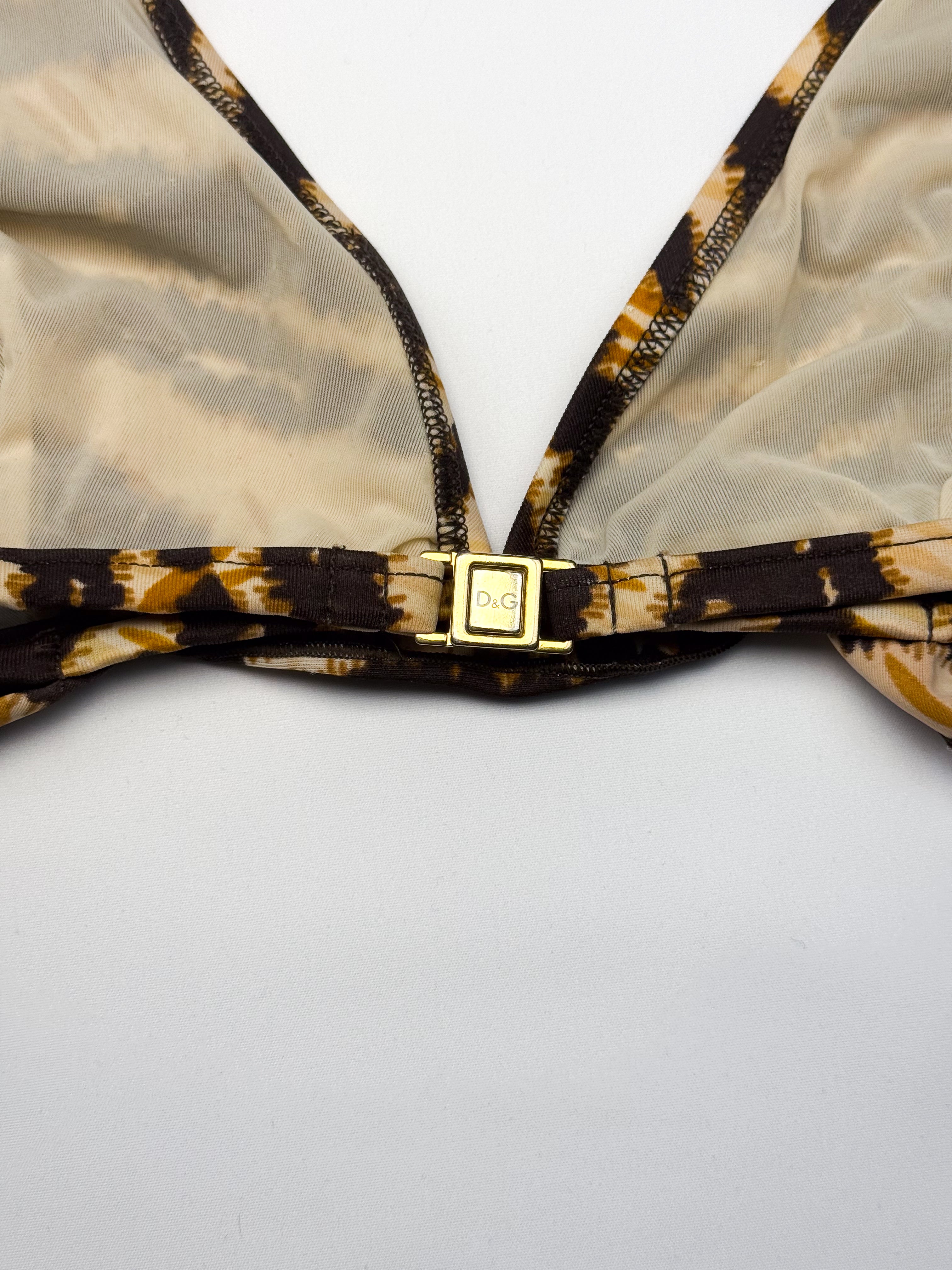 D&G Dolce & Gabbana 2000s Tiger Print Ruffle Halter Bikini Set - S/M