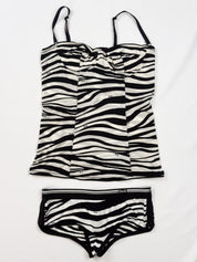 D&G Dolce & Gabbana 2000s Zebra Logo Print Bustier Cami and Brief Set - XS/S