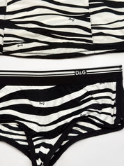 D&G Dolce & Gabbana 2000s Zebra Logo Print Bustier Cami and Brief Set - XS/S