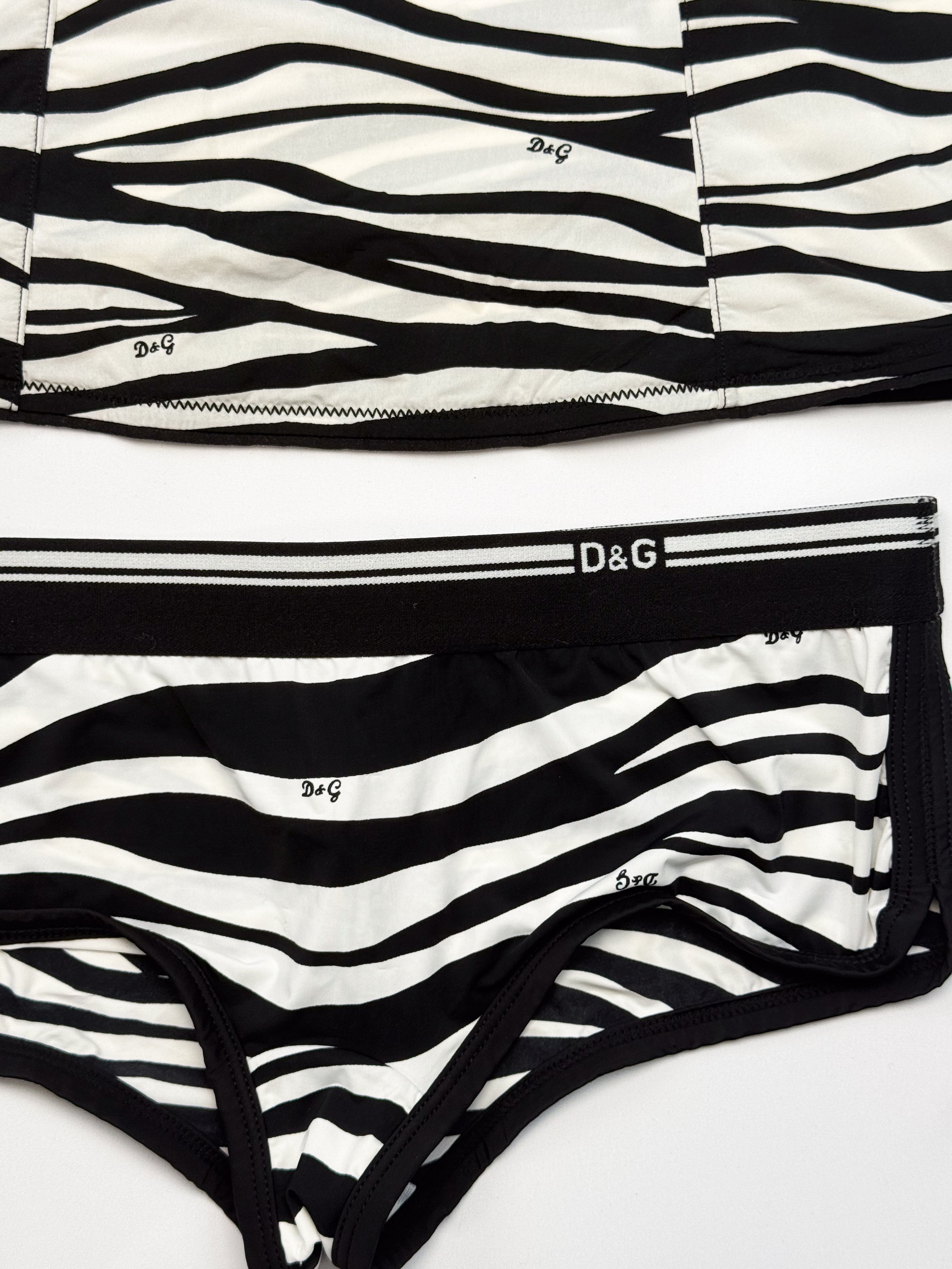 D&G Dolce & Gabbana 2000s Zebra Logo Print Bustier Cami and Brief Set - XS/S