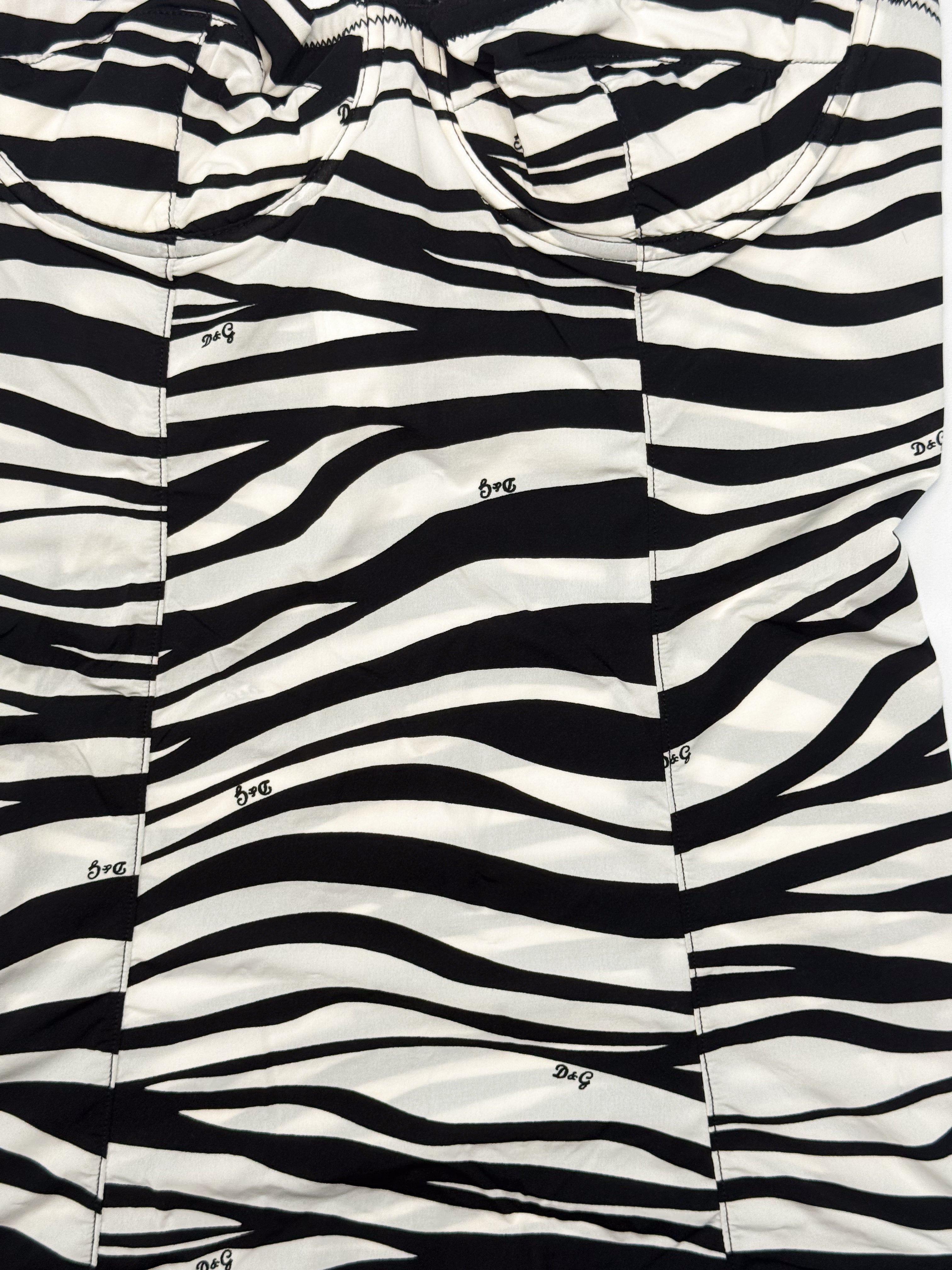 D&G Dolce & Gabbana 2000s Zebra Logo Print Bustier Cami and Brief Set - XS/S