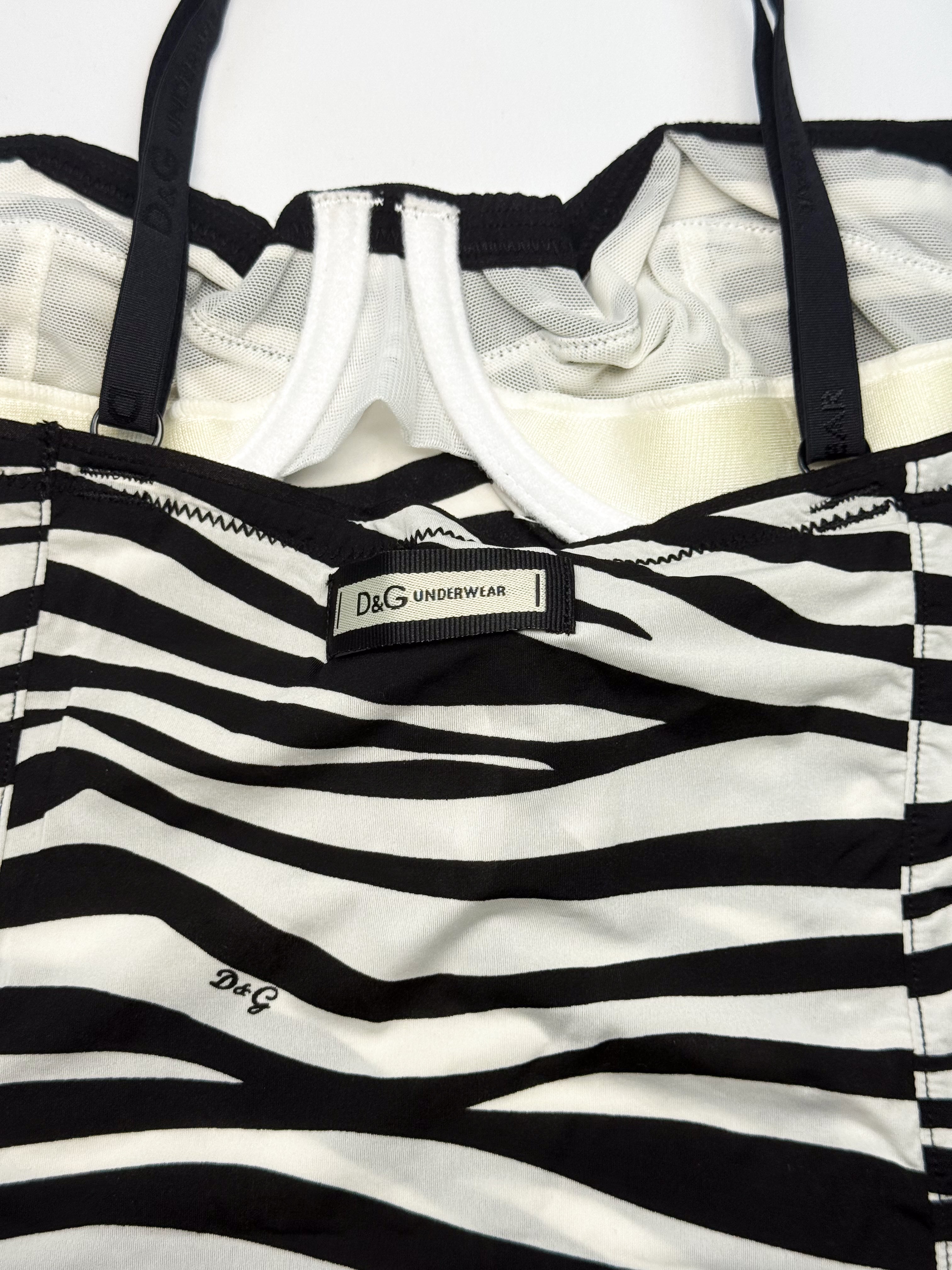 D&G Dolce & Gabbana 2000s Zebra Logo Print Bustier Cami and Brief Set - XS/S