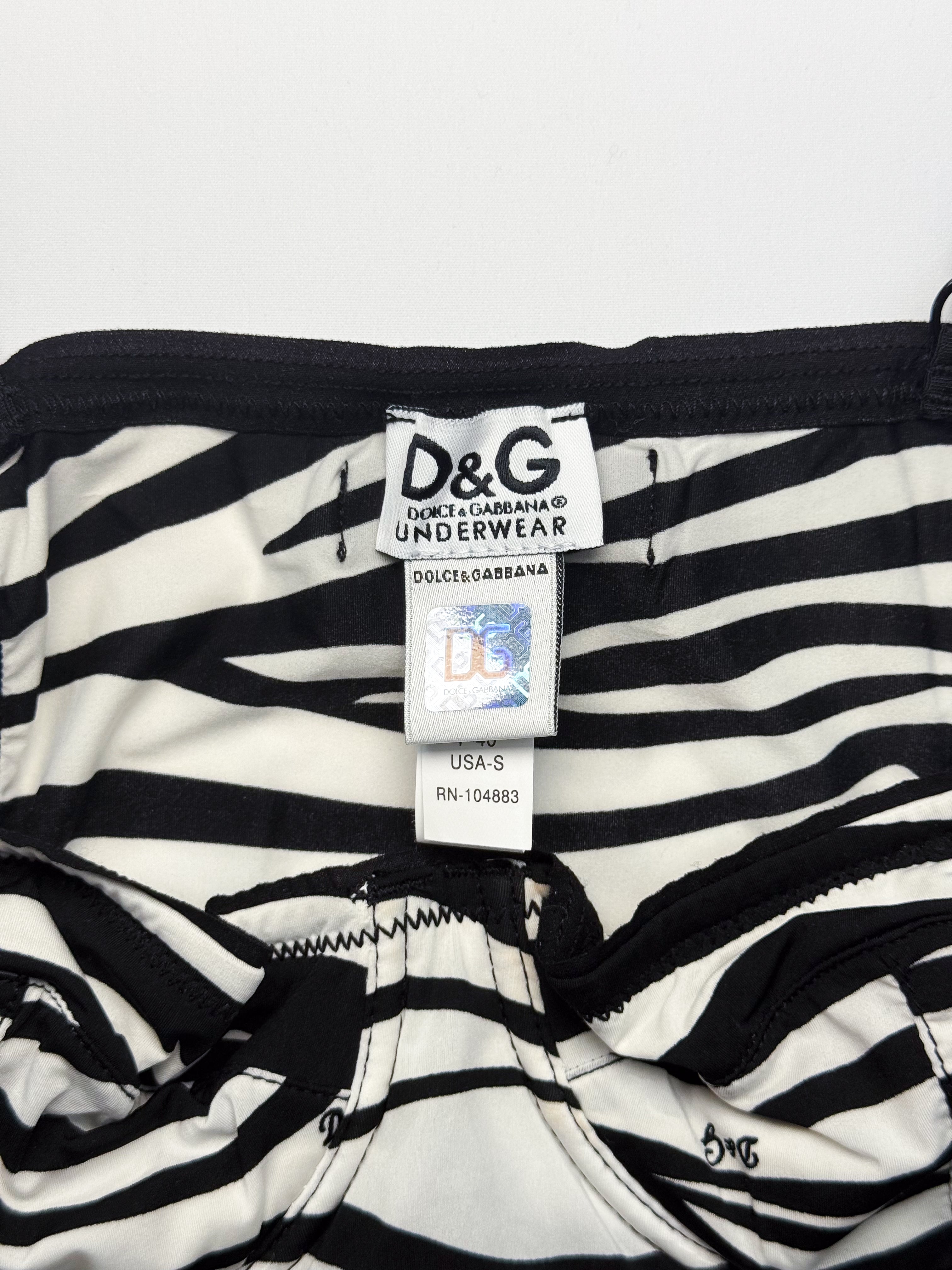 D&G Dolce & Gabbana 2000s Zebra Logo Print Bustier Cami and Brief Set - XS/S