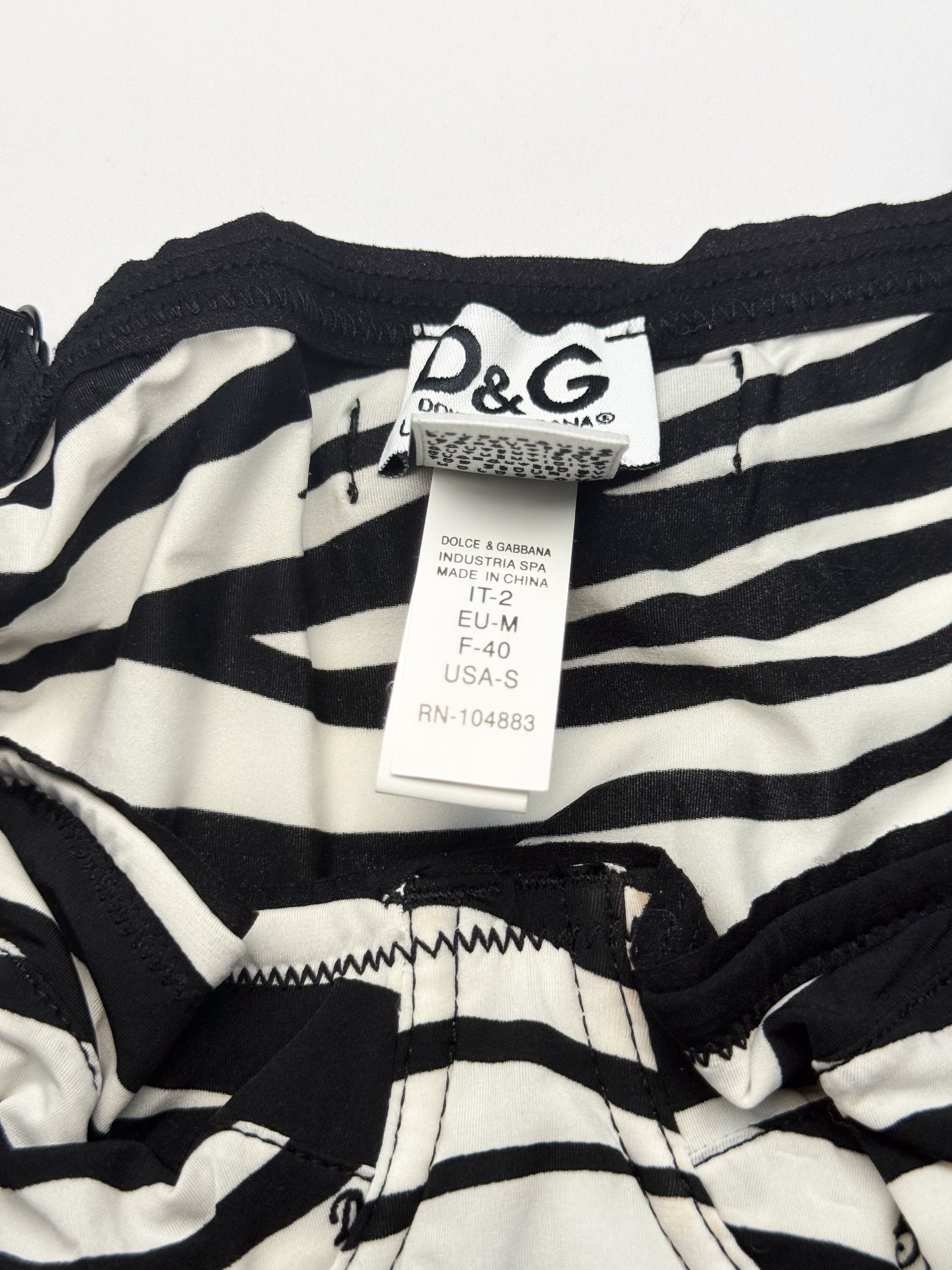 D&G Dolce & Gabbana 2000s Zebra Logo Print Bustier Cami and Brief Set - XS/S