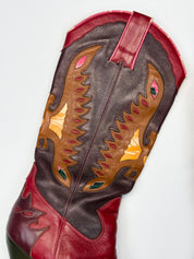 D&G Dolce & Gabbana SS 2004 Red Leather Butterfly Inlay Western Knee-High Boots - 37