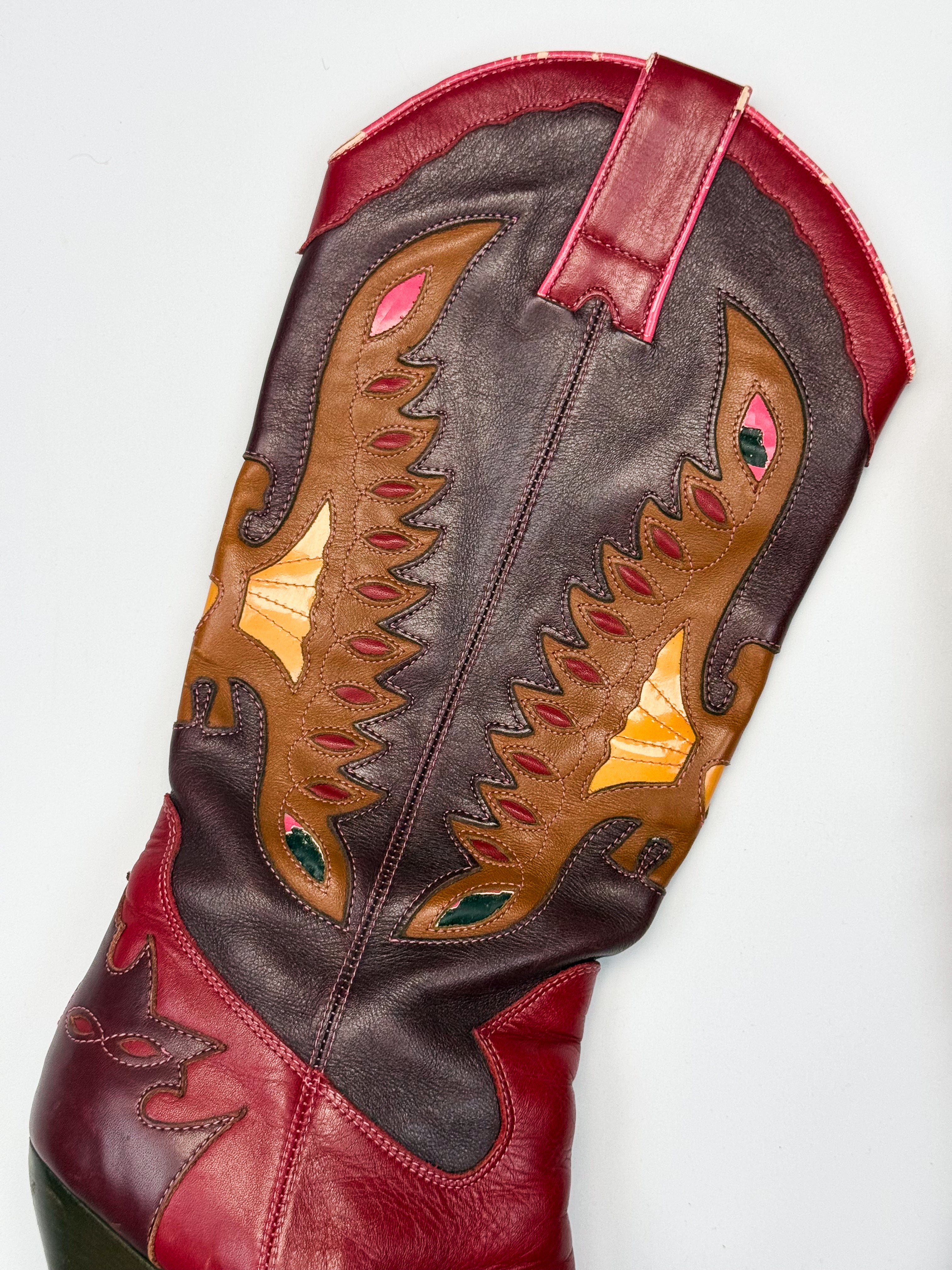 D&G Dolce & Gabbana SS 2004 Red Leather Butterfly Inlay Western Knee-High Boots - 37