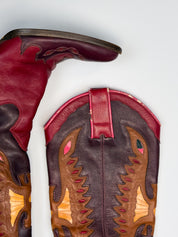 D&G Dolce & Gabbana SS 2004 Red Leather Butterfly Inlay Western Knee-High Boots - 37