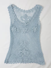 Pain de Sucre 2000s Baby Blue Floral Crochet Open Weave Tank - S/M