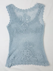 Pain de Sucre 2000s Baby Blue Floral Crochet Open Weave Tank - S/M