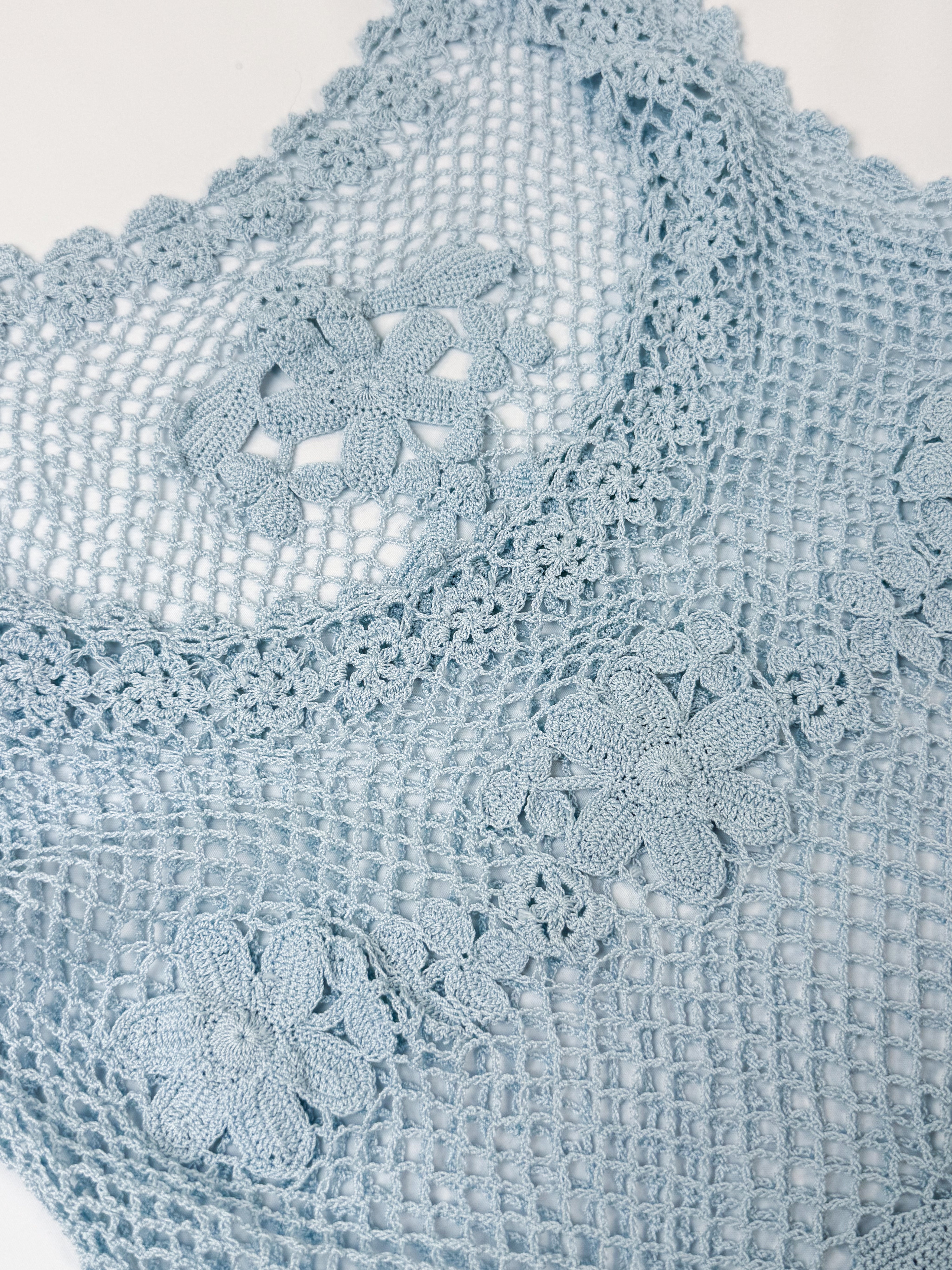 Pain de Sucre 2000s Baby Blue Floral Crochet Open Weave Tank - S/M