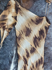 2000s Brown Asymmetrical Tie-Dye Maxi Dress