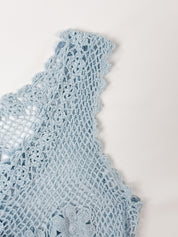 Pain de Sucre 2000s Baby Blue Floral Crochet Open Weave Tank - S/M