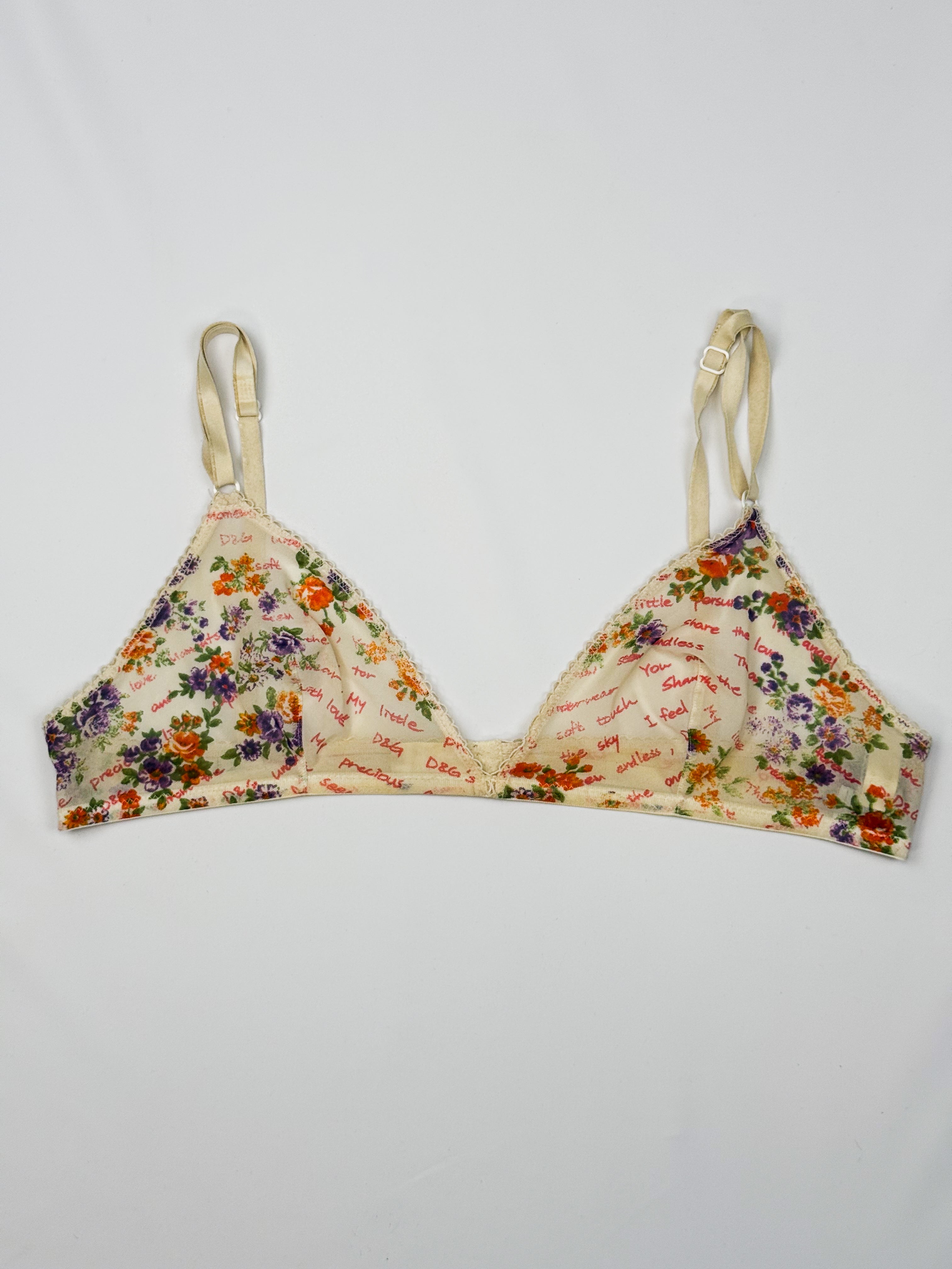 D&G 2000s floral and love letter print mesh triangle bralette