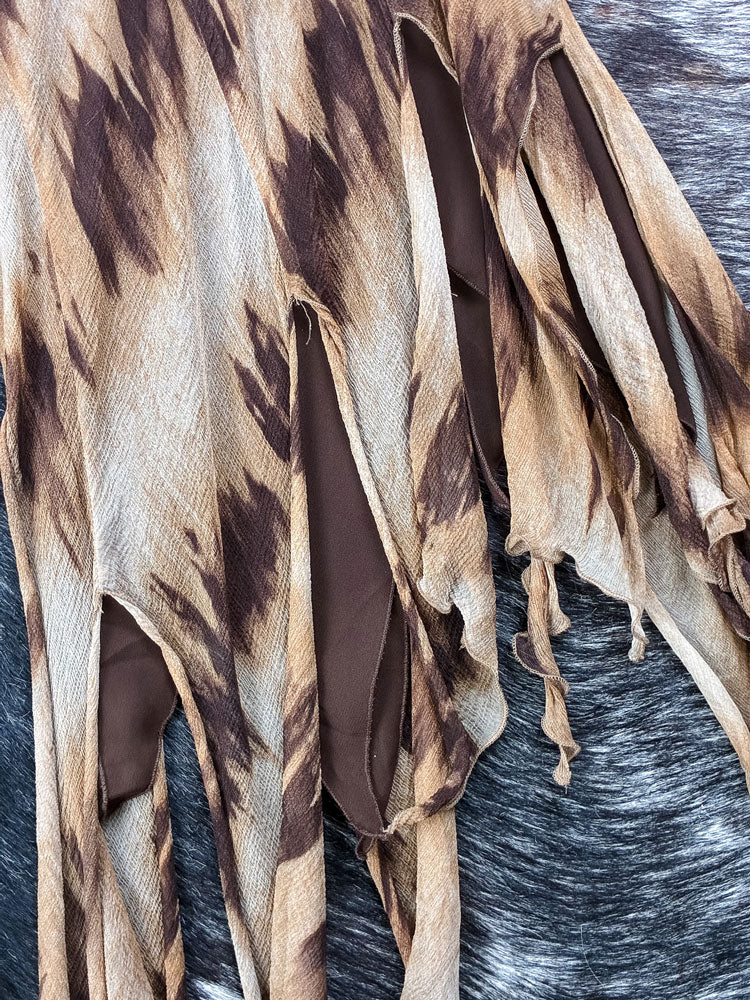2000s Brown Asymmetrical Tie-Dye Maxi Dress